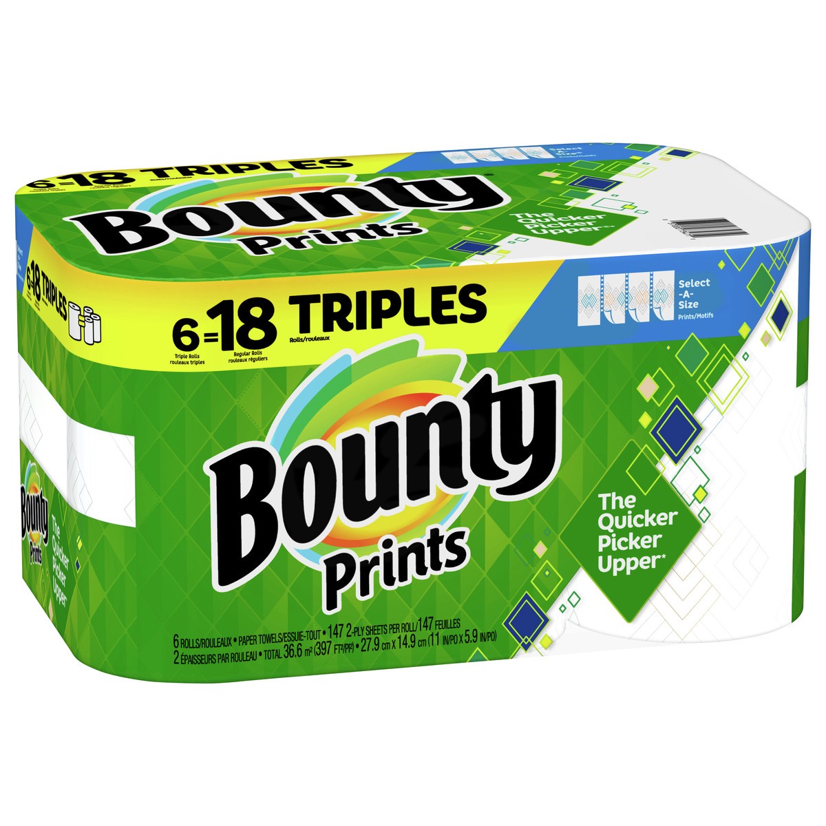 slide 2 of 5, Bounty Select-A-Size Paper Towels, Print, 6 Triple Rolls = 18 Regular Rolls, 12 Count, 6 ct