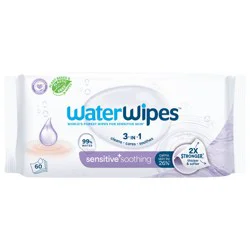 WaterWipes Sensitive+ Soothing Wipes, 3-in-1 Cleans, Cares, Soothes, 99% Water with Botanical Extract, Unscented & Hypoallergenic Baby Wipes, 60 count