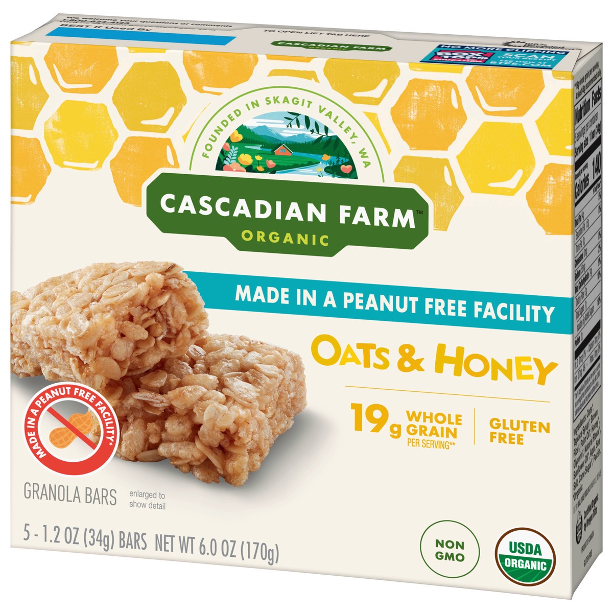 slide 7 of 9, Cascadian Farm Organic Granola Bar, Oats and Honey, 5 Bars, 6 oz, 5 ct