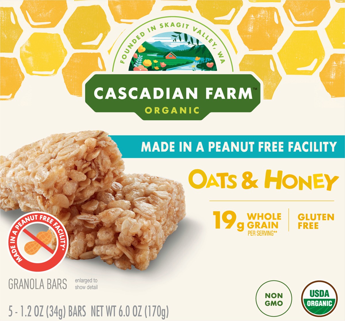 slide 8 of 9, Cascadian Farm Organic Granola Bar, Oats and Honey, 5 Bars, 6 oz, 5 ct