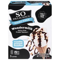 So Delicious Wondermilk Dairy Free Vanilla Peanut Sundae Frozen Dessert 3 - 4 fl oz Cones