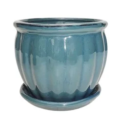 allen + roth 5.3-in W x 5.3-in L x 4.7-in H TEAL Ceramic Round Indoor Planter