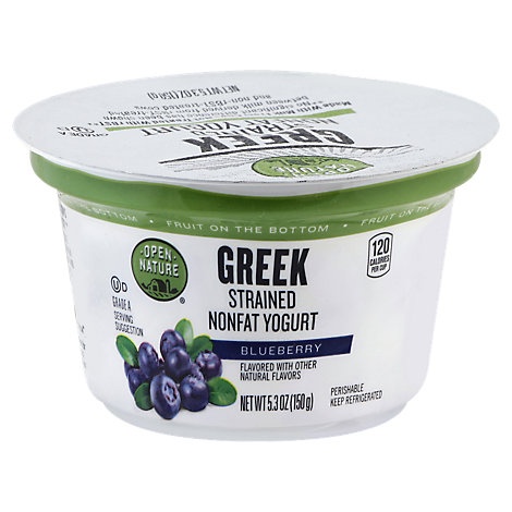 slide 1 of 1, Open Nature Yogurt Greek Nonfat Strained Fruit On The Bottom Blueberry, 5.3 oz