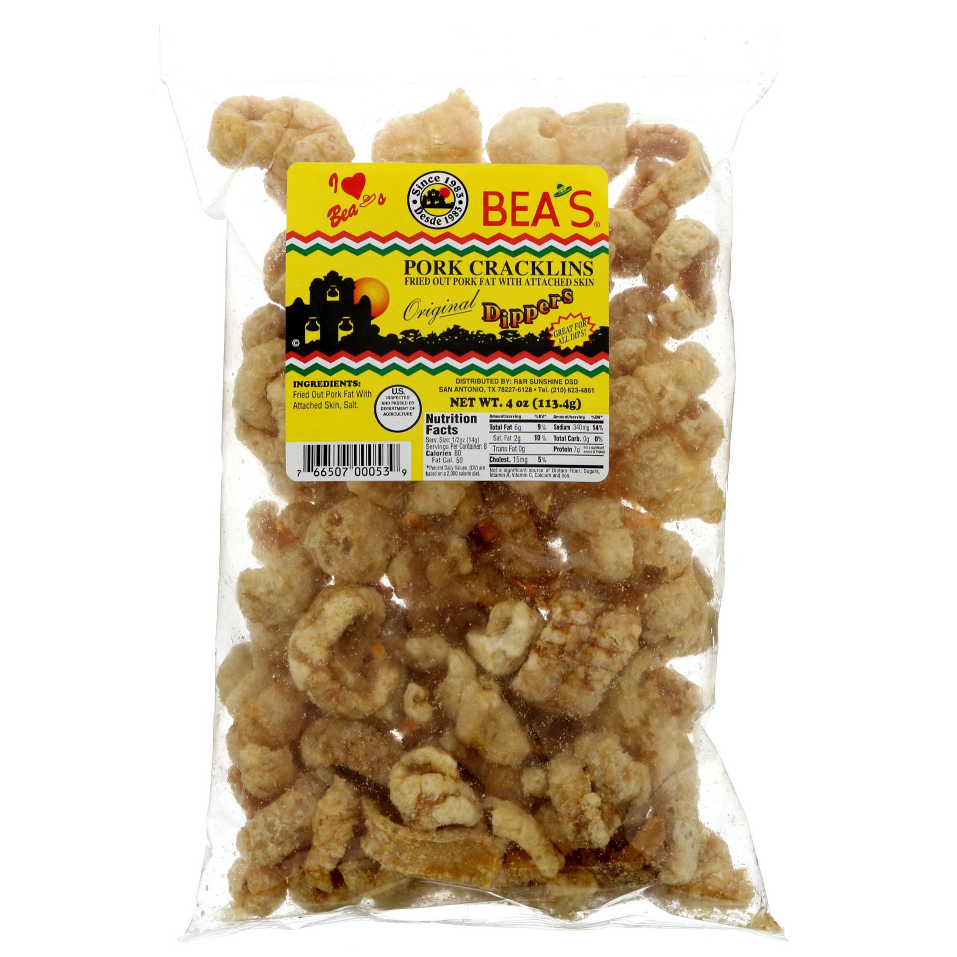 slide 1 of 1, Bea's Original Dippers Pork Cracklins, 4 oz