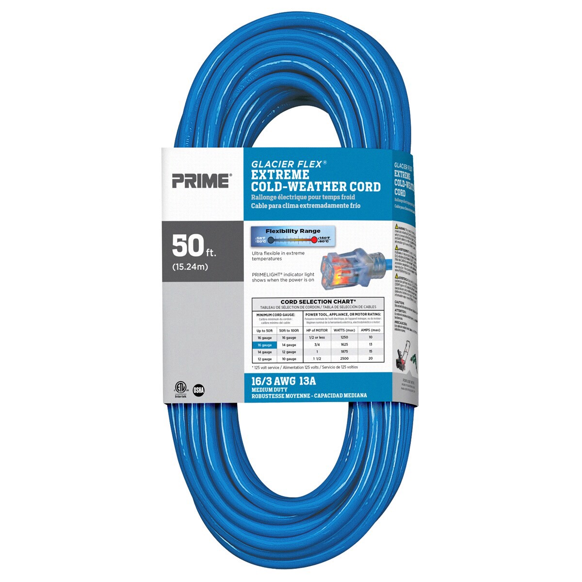 slide 2 of 2, Prime Wire & Cable Glacier Flex Cold Weather Extension Cord - Sjtw 16/3 - 50 Foot, 50 ft