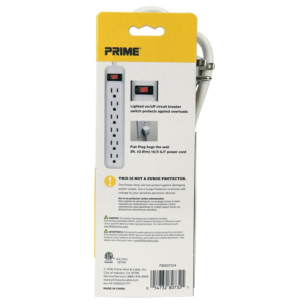 slide 2 of 2, Prime Wire & Cable 6-Outlet Power Strip - White, 3 ft