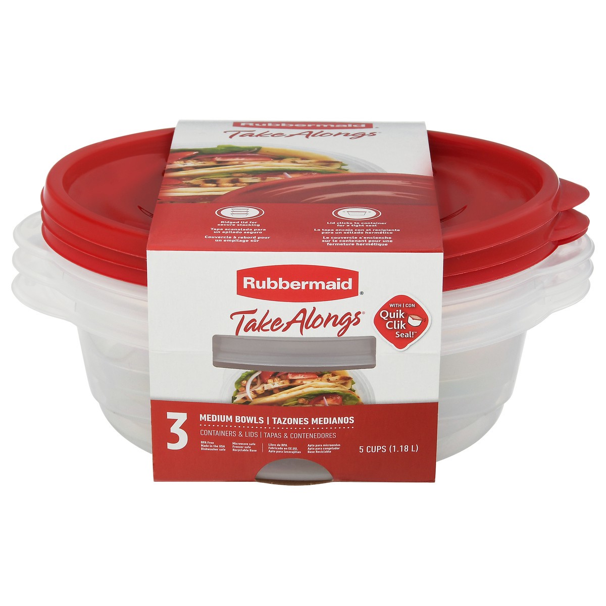slide 4 of 4, Rubbermaid Take Alongs Medium Bowls Containers & Lids 3 ea, 3 ct