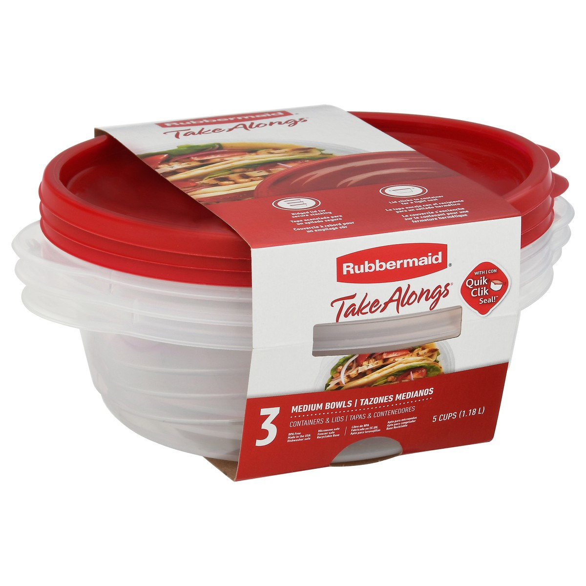 slide 3 of 4, Rubbermaid Take Alongs Medium Bowls Containers & Lids 3 ea, 3 ct