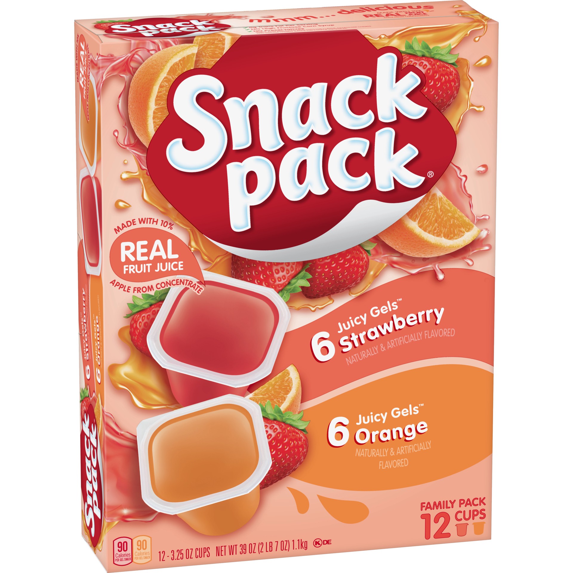 slide 2 of 5, SNACK PACK Strawberry and Orange Juicy Gels Cups Family Pack, 3.25-oz. Cups 12-Count, 39 oz