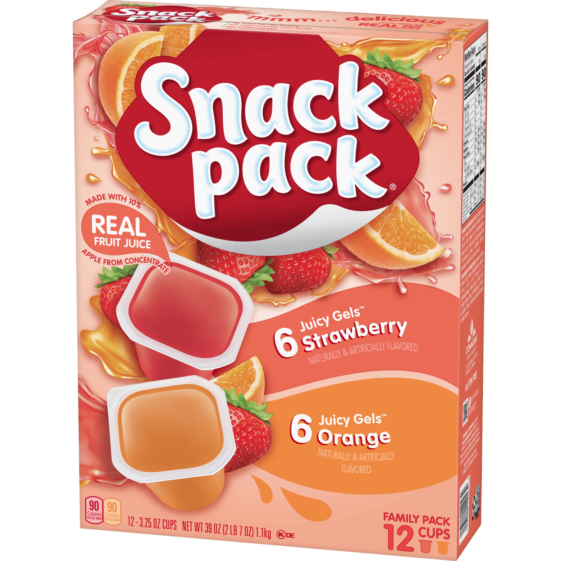 slide 4 of 5, SNACK PACK Strawberry and Orange Juicy Gels Cups Family Pack, 3.25-oz. Cups 12-Count, 39 oz