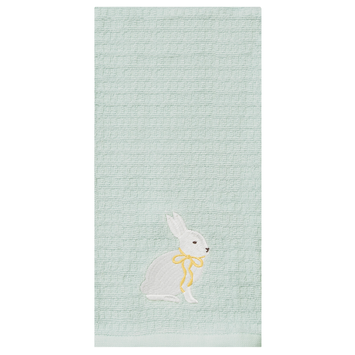 slide 1 of 2, Meijer Corporate Seasonal Easter Bow Bunny Light Blue Embroidered Diamond Kitchen Towel, 16 in x 26 in, 16 in