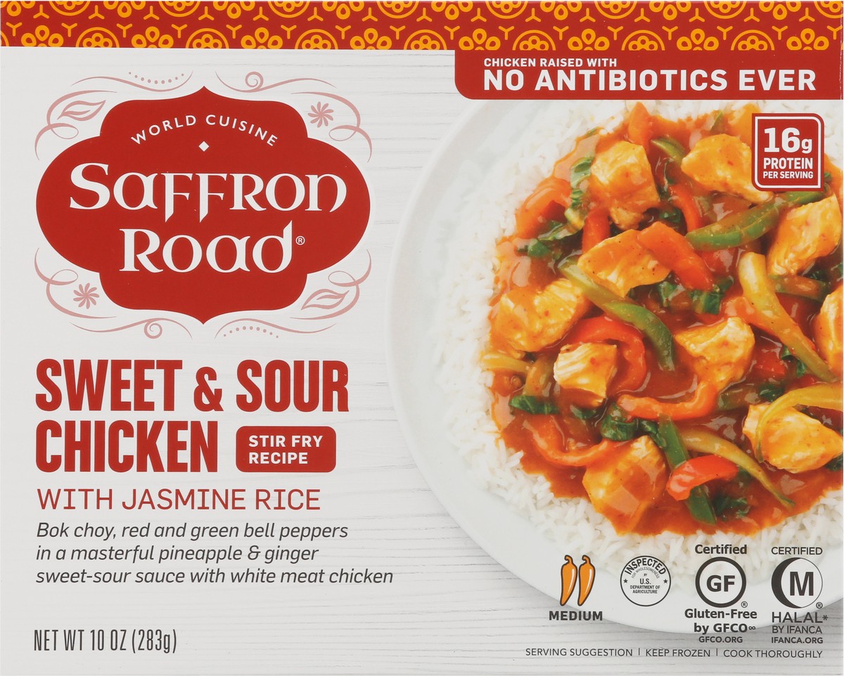 slide 1 of 14, Saffron Road Sweet & Sour Chicken with Jasmine Rice 10 oz, 10 oz