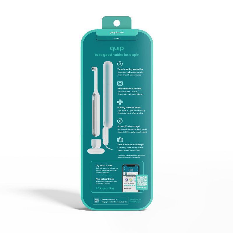 slide 5 of 18, quip Oscillating 360 Toothbrush - White/Silver, 1 ct