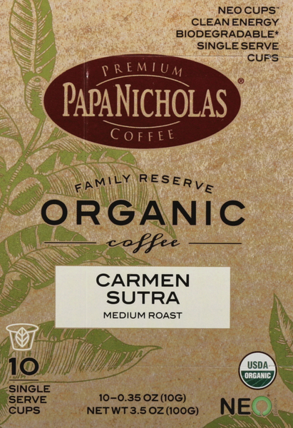 slide 1 of 1, PapaNicholas Coffee, Organic, Medium Roast, Carmen Sutra, 10 ct