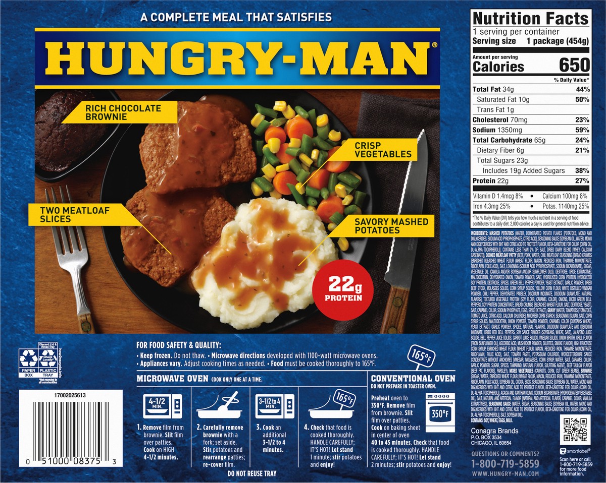 slide 6 of 9, Hungry Man Homestyle Meatloaf Frozen Dinner, 16 oz