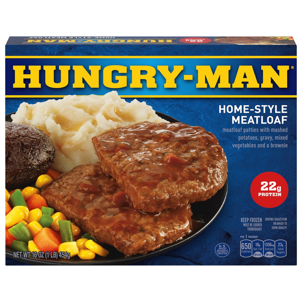 slide 1 of 9, Hungry Man Homestyle Meatloaf Frozen Dinner, 16 oz