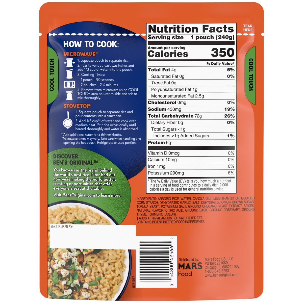 slide 2 of 2, BEN'S ORIGINAL Risotto Roasted Garlic & Herb Flavored Rice, Easy Dinner Side, 8.5 oz Pouch, 8.5 oz