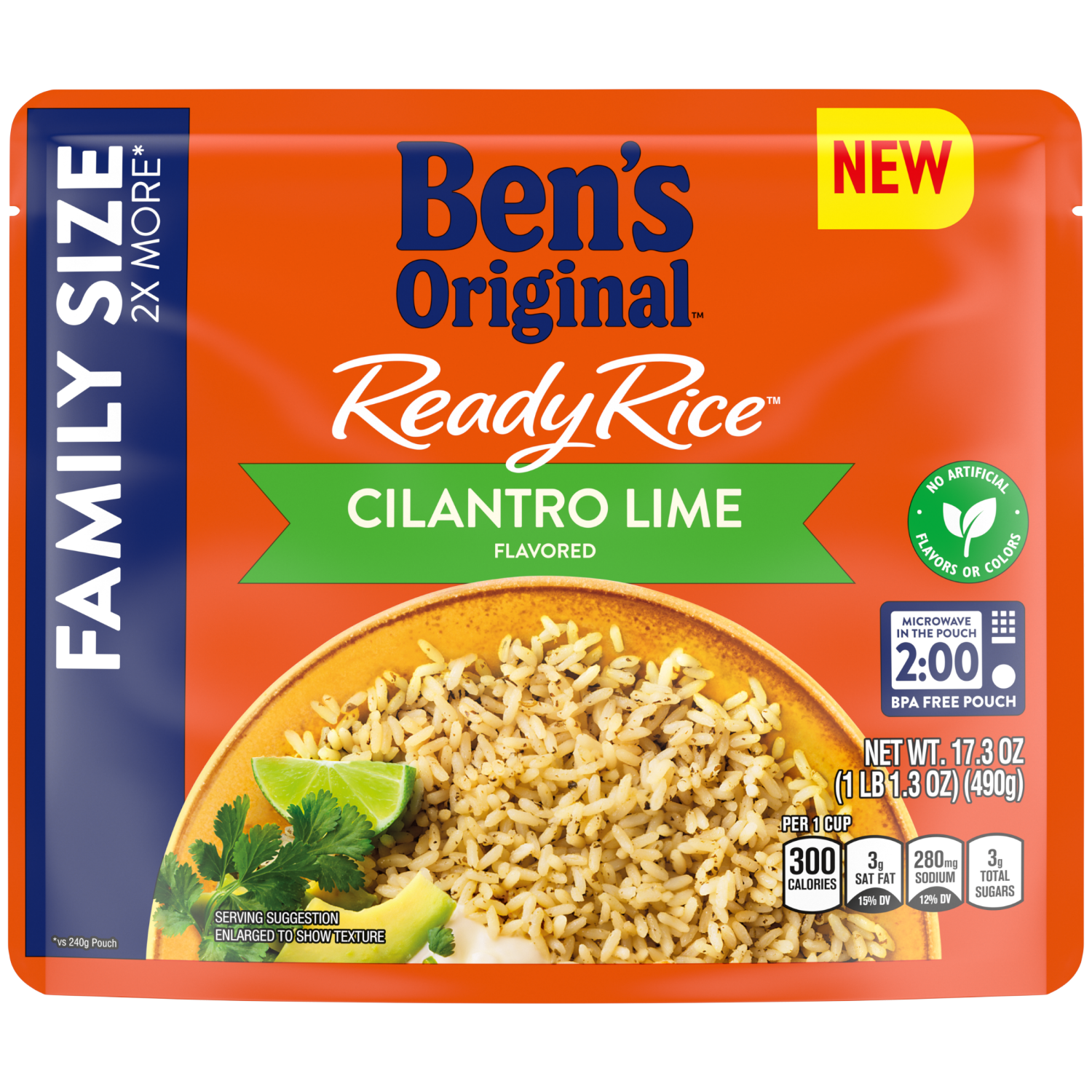 slide 1 of 2, BEN'S ORIGINAL READY RICE Cilantro Lime Flavored Family Size Rice - 17.3 oz pouch, 17.3 oz