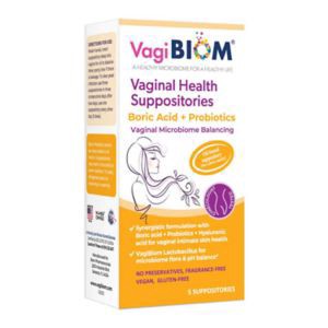 slide 1 of 1, VagiBiom Boric Acid + Probiotics Vaginal Health Suppositories 5 ea, 5 ct