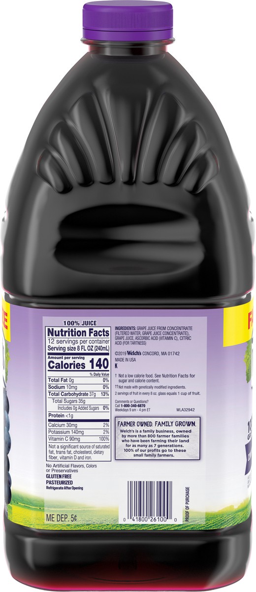 slide 11 of 11, Welch's 100% Grape Juice, Concord Grape, 96 fl oz Bottle, 96 fl oz