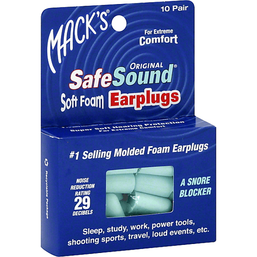 slide 1 of 1, Mack's Safesound Soft Foam Earplugs, 10 ct
