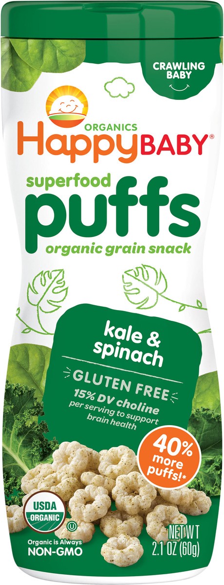 slide 6 of 8, Happy Baby Happy Family HappyBaby Superfood Kale & Spinach Gluten Free Puffs - 2.1oz, 2.1 oz