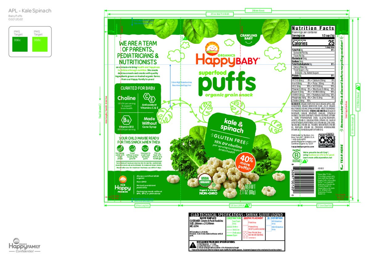 slide 8 of 8, Happy Baby Happy Family HappyBaby Superfood Kale & Spinach Gluten Free Puffs - 2.1oz, 2.1 oz