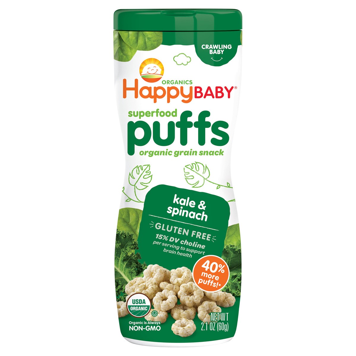 slide 1 of 8, Happy Baby Happy Family HappyBaby Superfood Kale & Spinach Gluten Free Puffs - 2.1oz, 2.1 oz