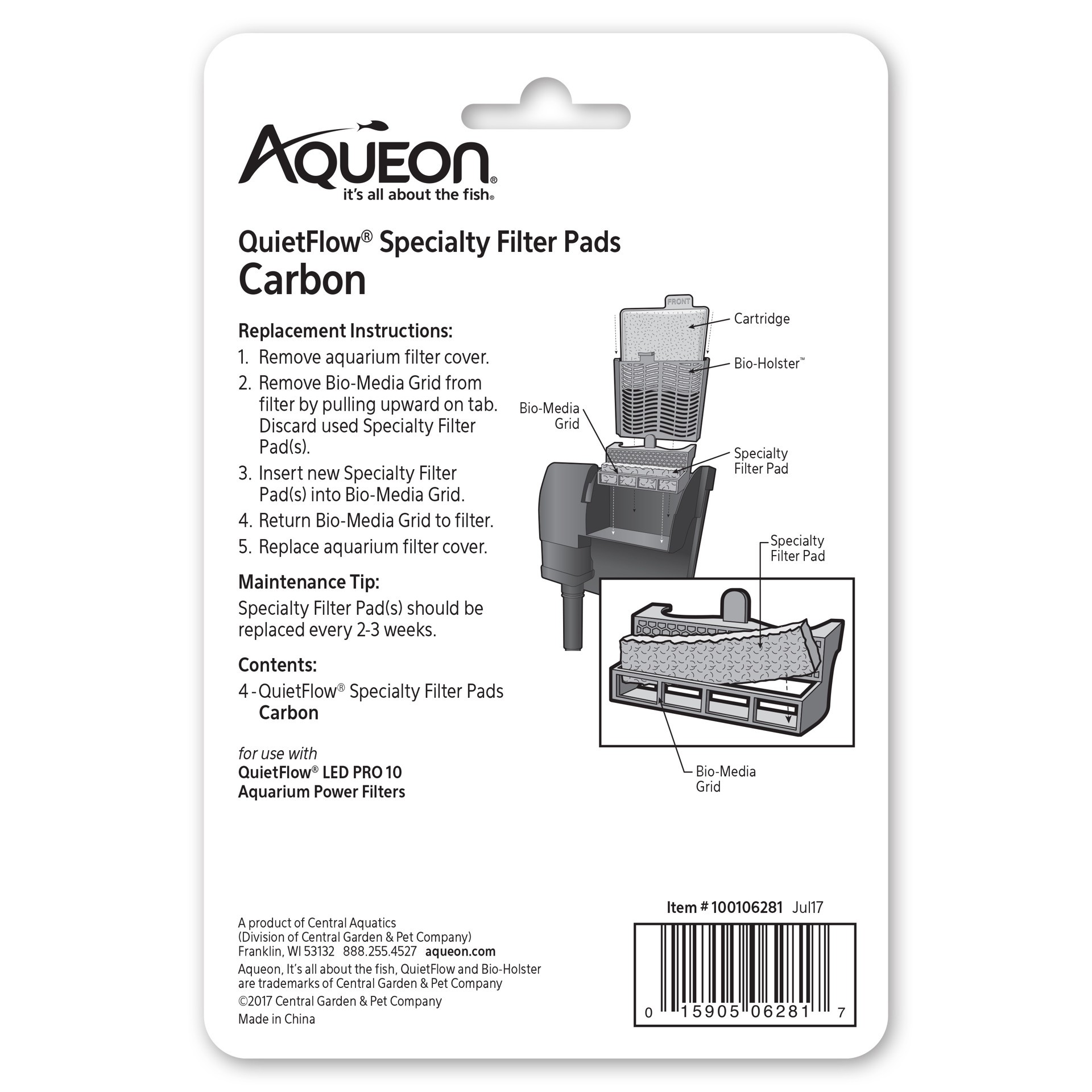 slide 8 of 9, Aqueon Replacement Specialty Filter Pads Carbon 10, 1 ct