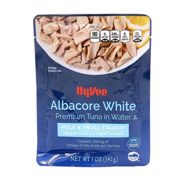 slide 1 of 1, Hy-vee Pole & Troll Caught Albacore White Premium Tuna In Water, 5 oz