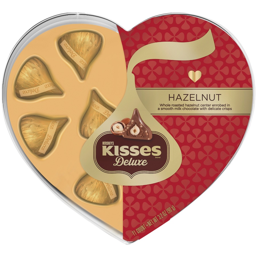 slide 1 of 1, Hershey's Valentines Hazelnut Kisses Deluxe Heart Box, 3.2 oz