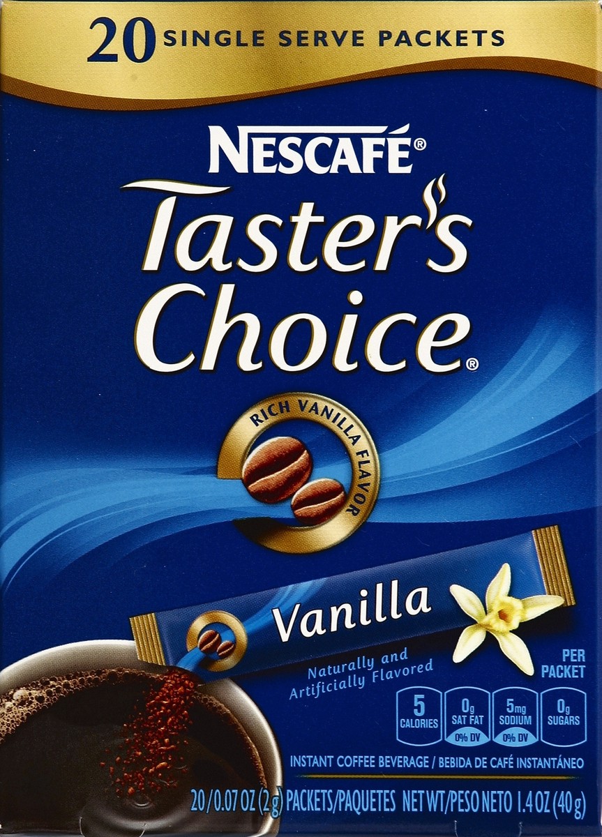 slide 4 of 5, Taster's Choice Coffee Beverage, Instant, Vanilla, Single Serve Packets, 20 ct