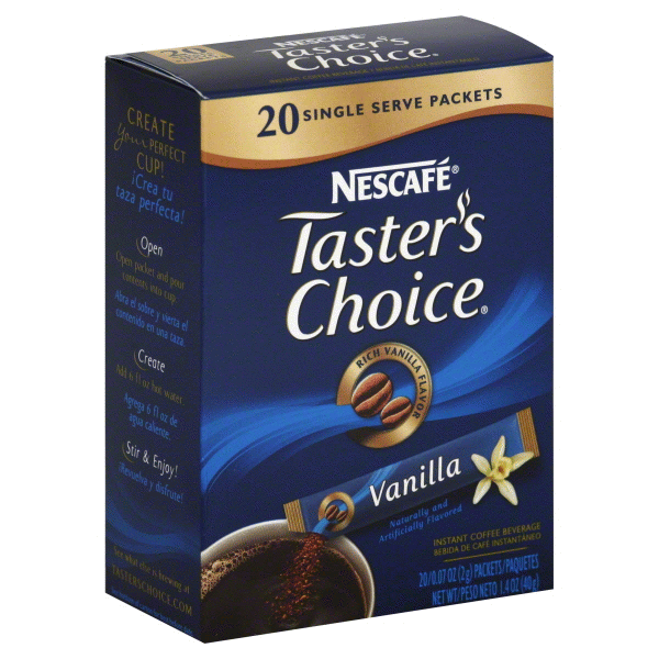 slide 1 of 5, Taster's Choice Coffee Beverage, Instant, Vanilla, Single Serve Packets, 20 ct