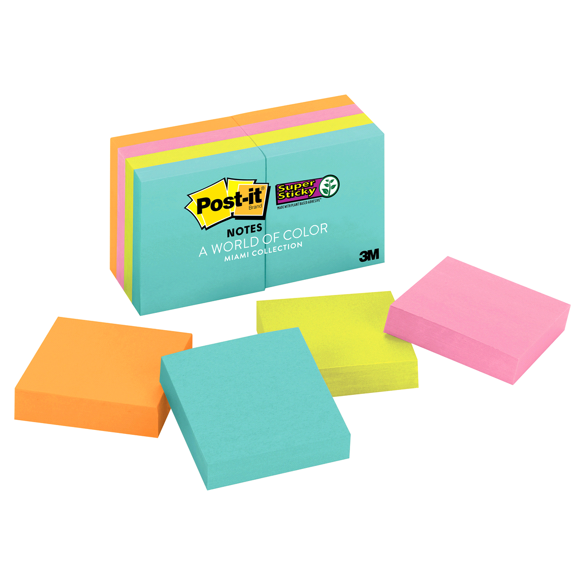 slide 1 of 3, Post-It A World of Color Miami Collection Super Sticky Notes, 8 ct; 2 in x 2 in