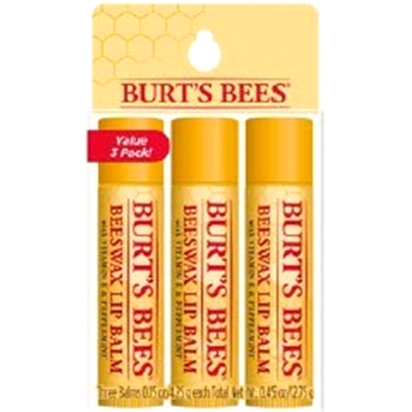 slide 1 of 1, Burt's Bees Beeswax Lip Balm, Vitamin E & Peppermint, 3 ct