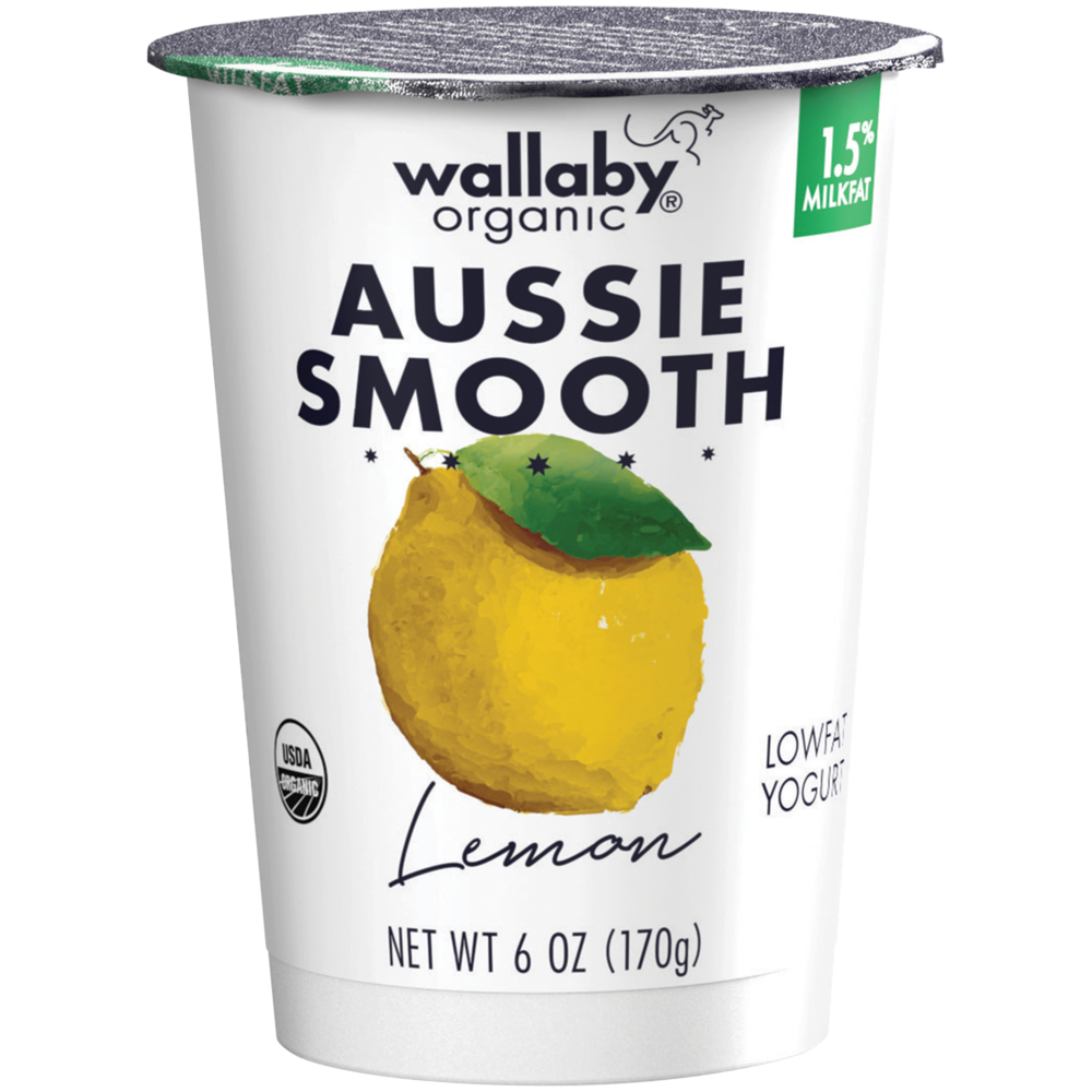 slide 1 of 1, Wallaby Organic Aussie Smooth Lemon Lowfat Yogurt, 6 oz