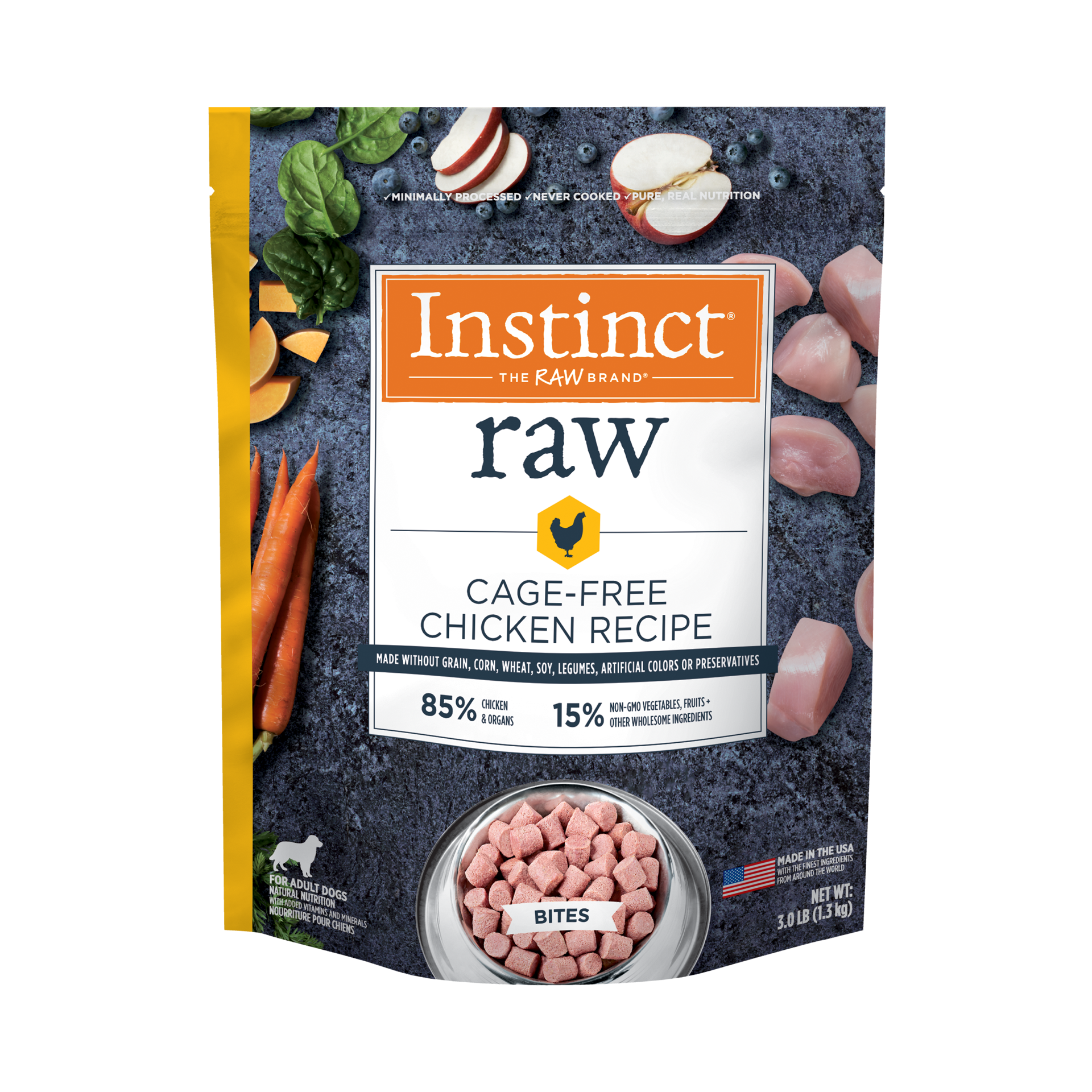 slide 1 of 2, Instinct Raw Frozen Chicken Bites Dog Food, 3 lb. Bag, 3 lb