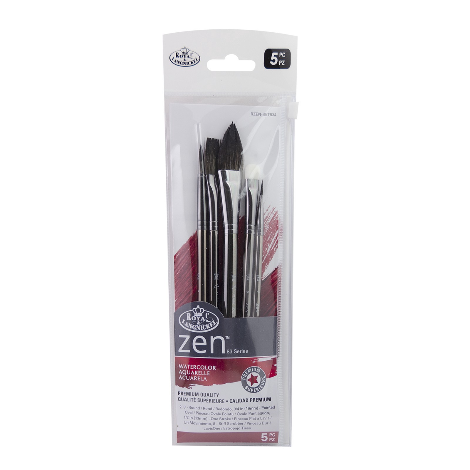 slide 3 of 3, Royal & Langnickel Zen Series 83 Watercolor 5 Piece Pointed Oval Brush Set, 5 ct