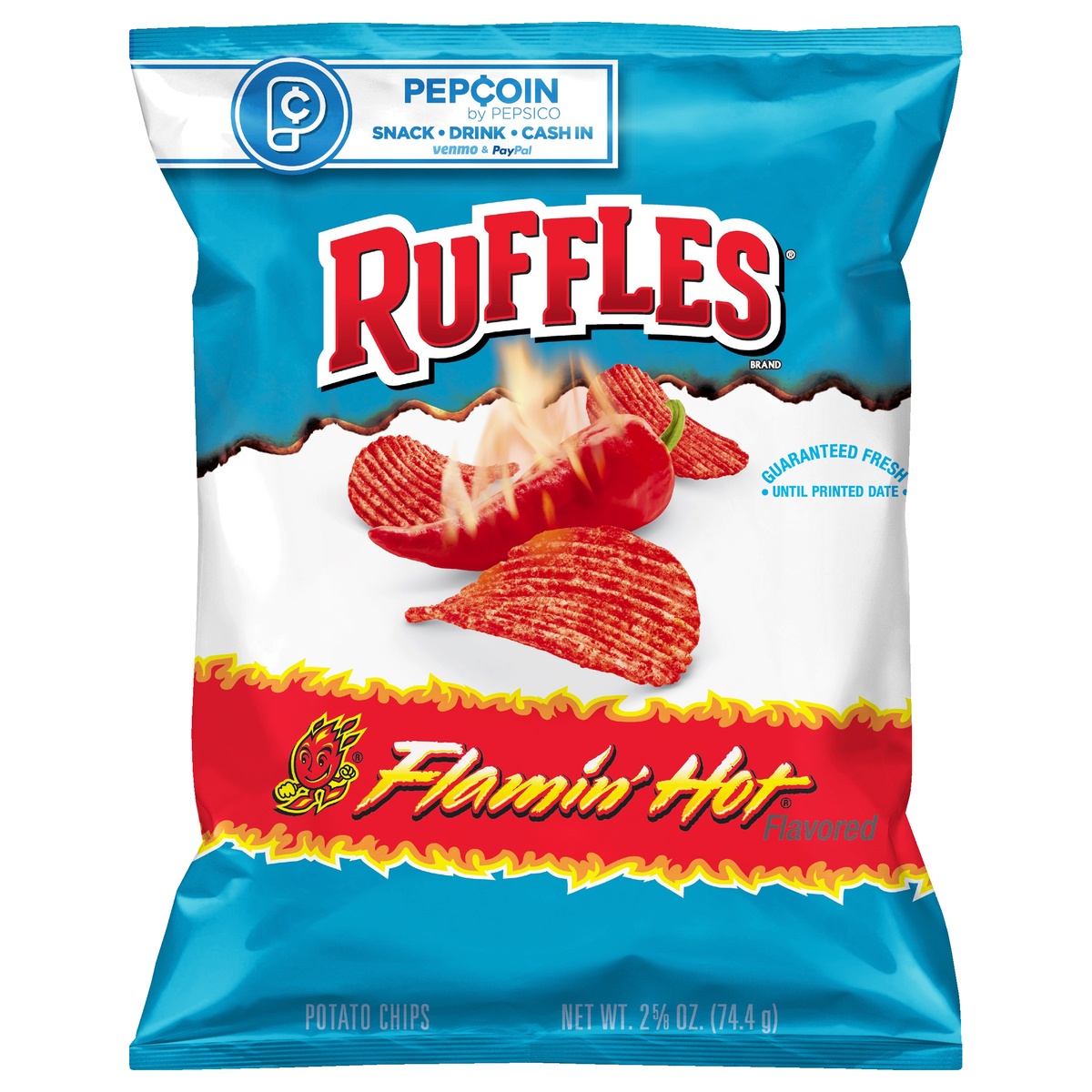 slide 1 of 4, Ruffles Flamin' Hot Potato Chips, 2.6 oz