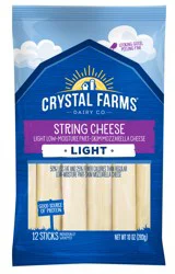 Crystal Farms Light Low-Moisture Part-Skim Mozzarella String Cheese, 10 oz, 12 Count