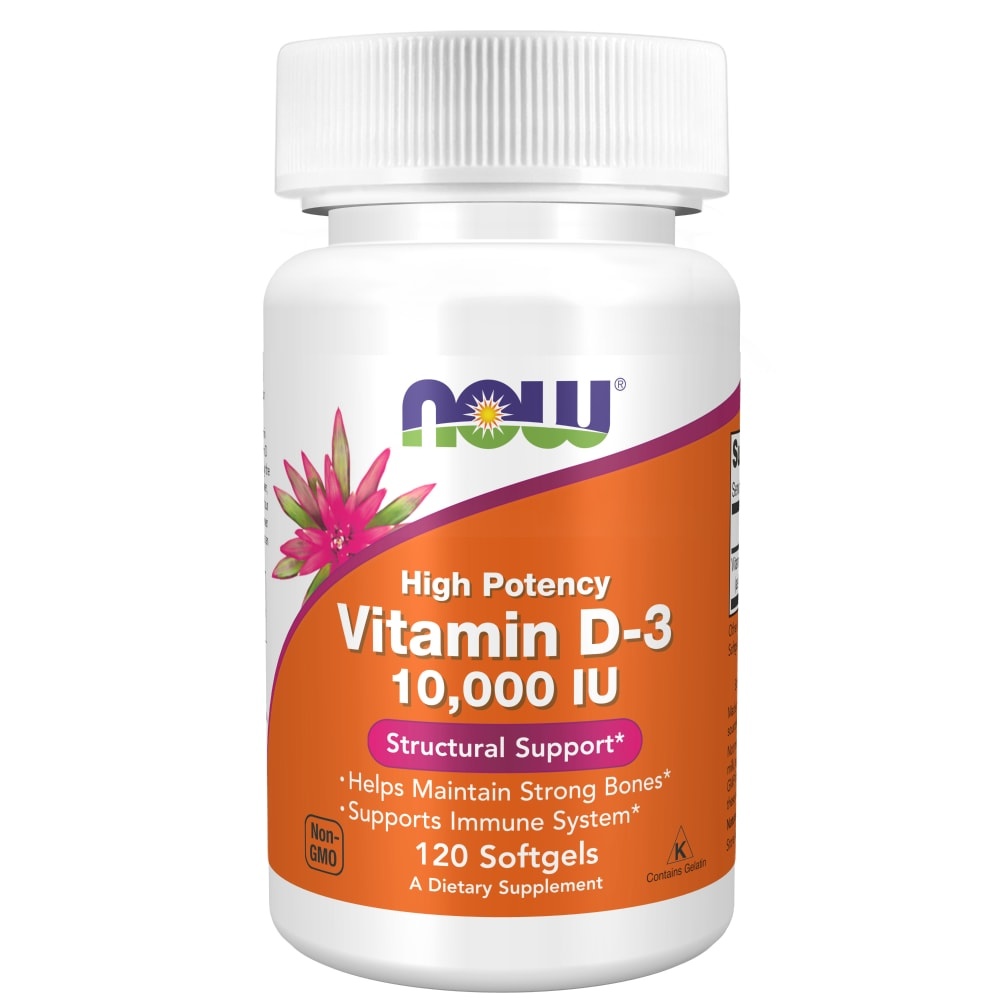 slide 1 of 1, Now Foods Vitamin D-3 Dietary Supplement Softgels 10000Iu, 120 ct
