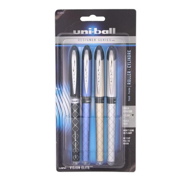 slide 1 of 1, Rubbermaid Uni-Ball Designer Series Vision Elite Roller Black Ink, 4 ct