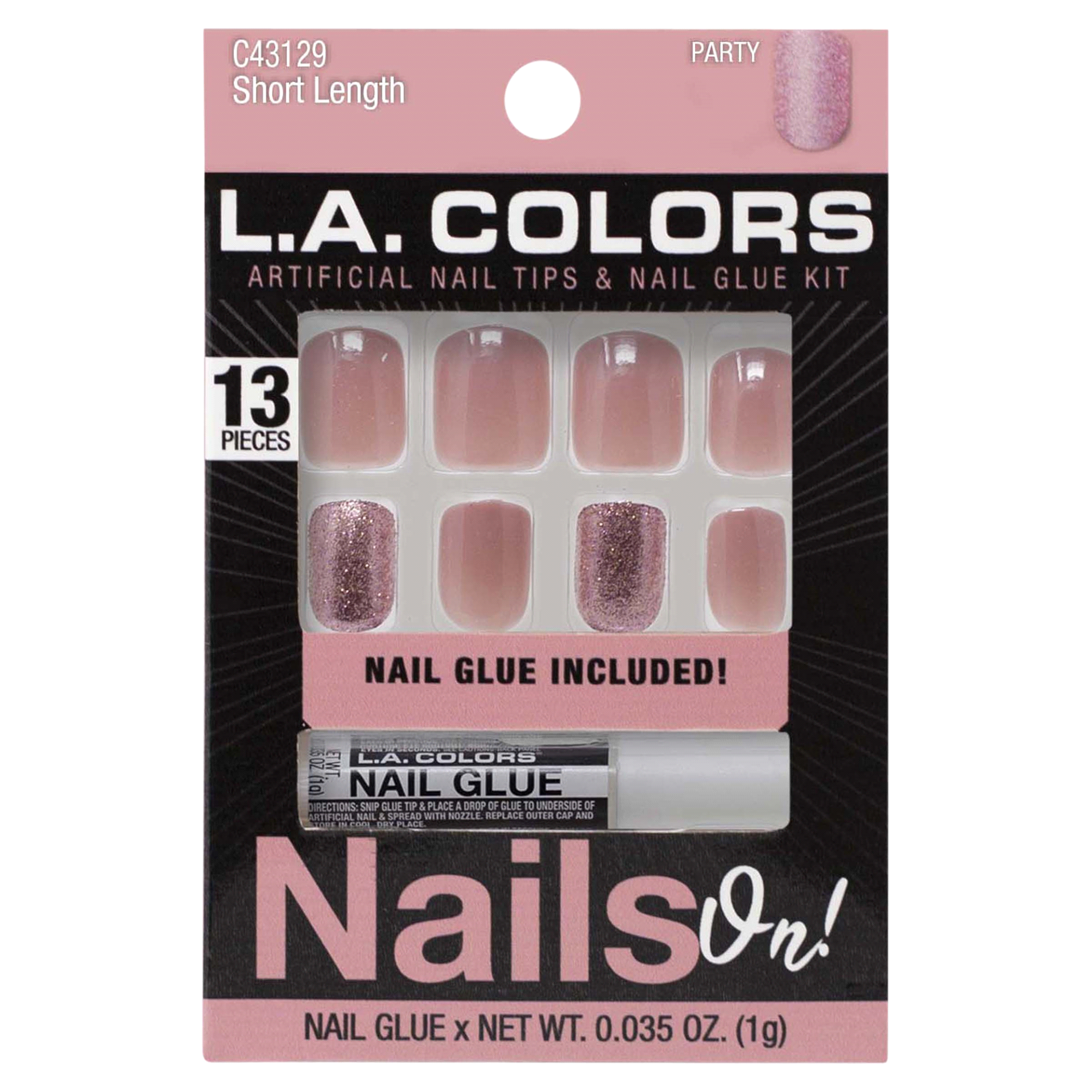 slide 1 of 1, LA Colors Nails On! Artificial Nail Tips with Glue, Party, 13 ct