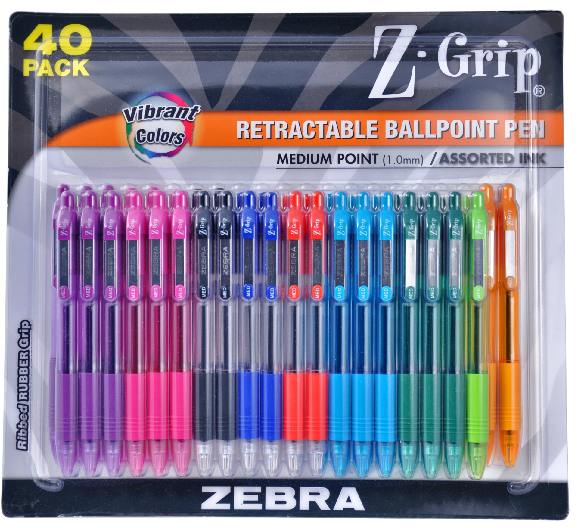 slide 1 of 1, Zebra Retractable Pens, Asst'd Colors, 40 ct