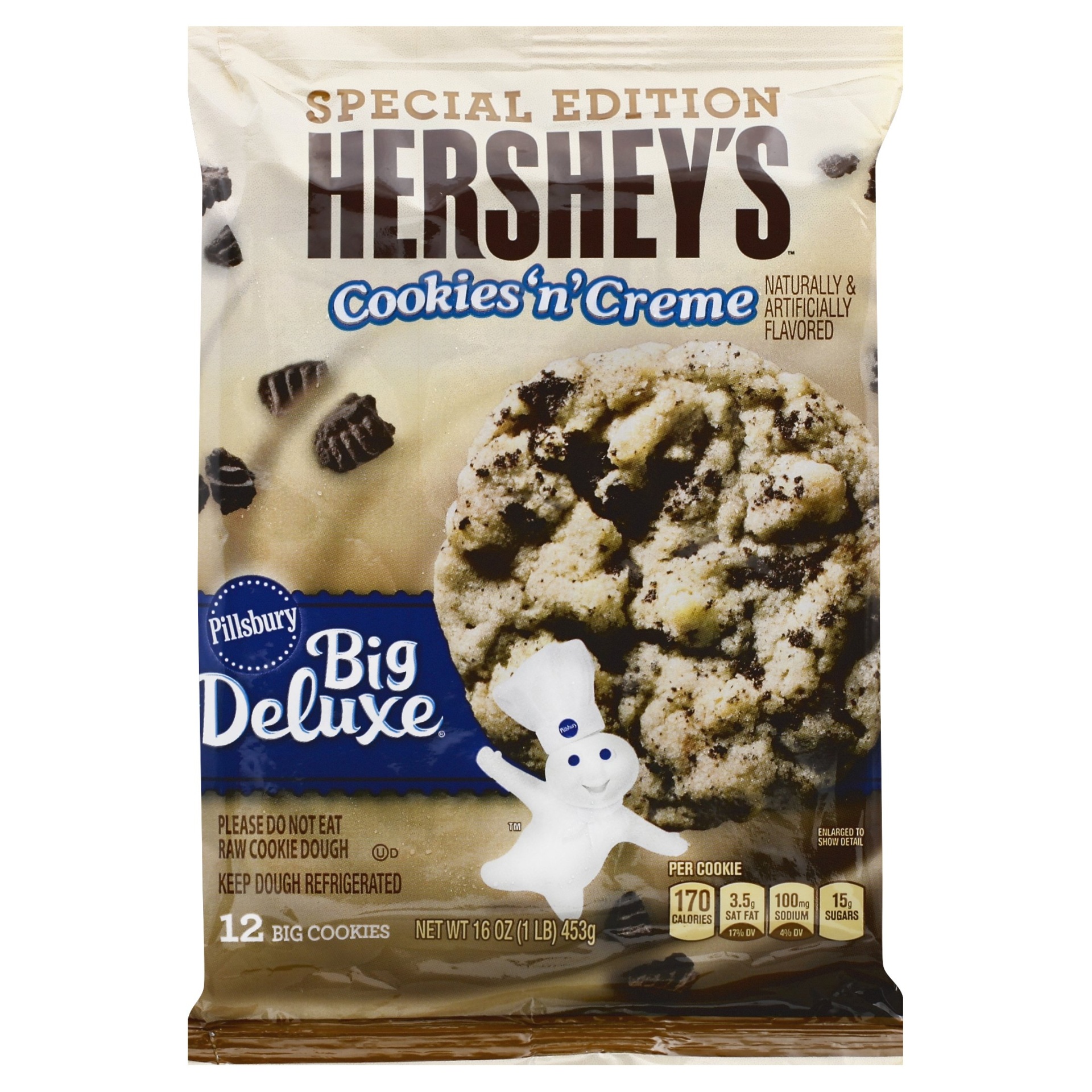 slide 1 of 1, Pillsbury Big Deluxe Hershey's Cookies 'n' Creme Big Cookies, 16 oz