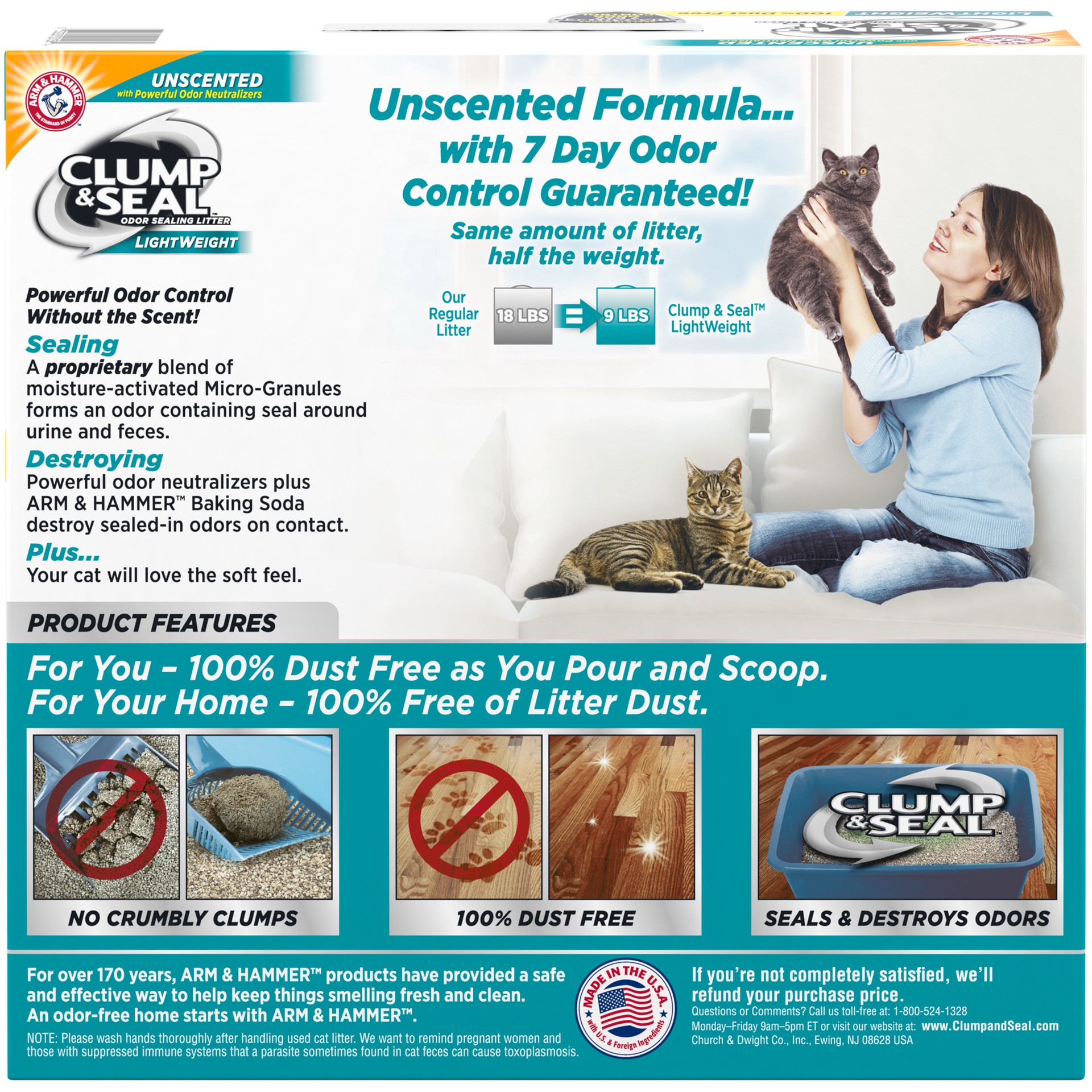 slide 2 of 5, Arm & Hammer Clump & Seal Lightweight Unscented Multi Cat Litter, 9lb, 9 lb