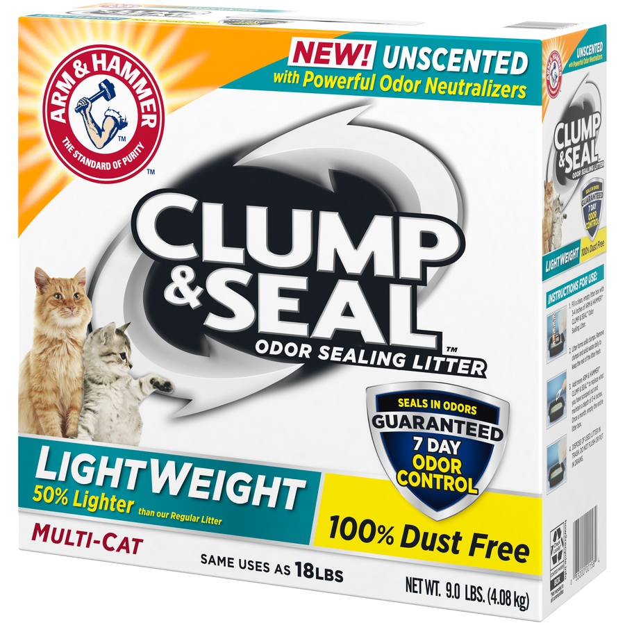 slide 3 of 4, ARM & HAMMER Clump & Seal Unscented Lightweight Clumping Cat Litter, 9 lb