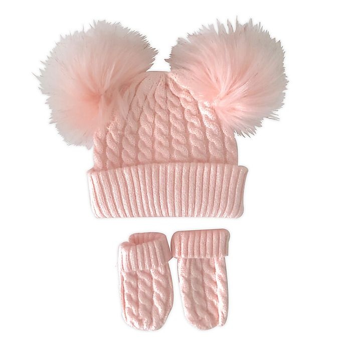 slide 1 of 1, NYGB Infant Double Pom Hat and Mitten Set - Pink, 2 ct