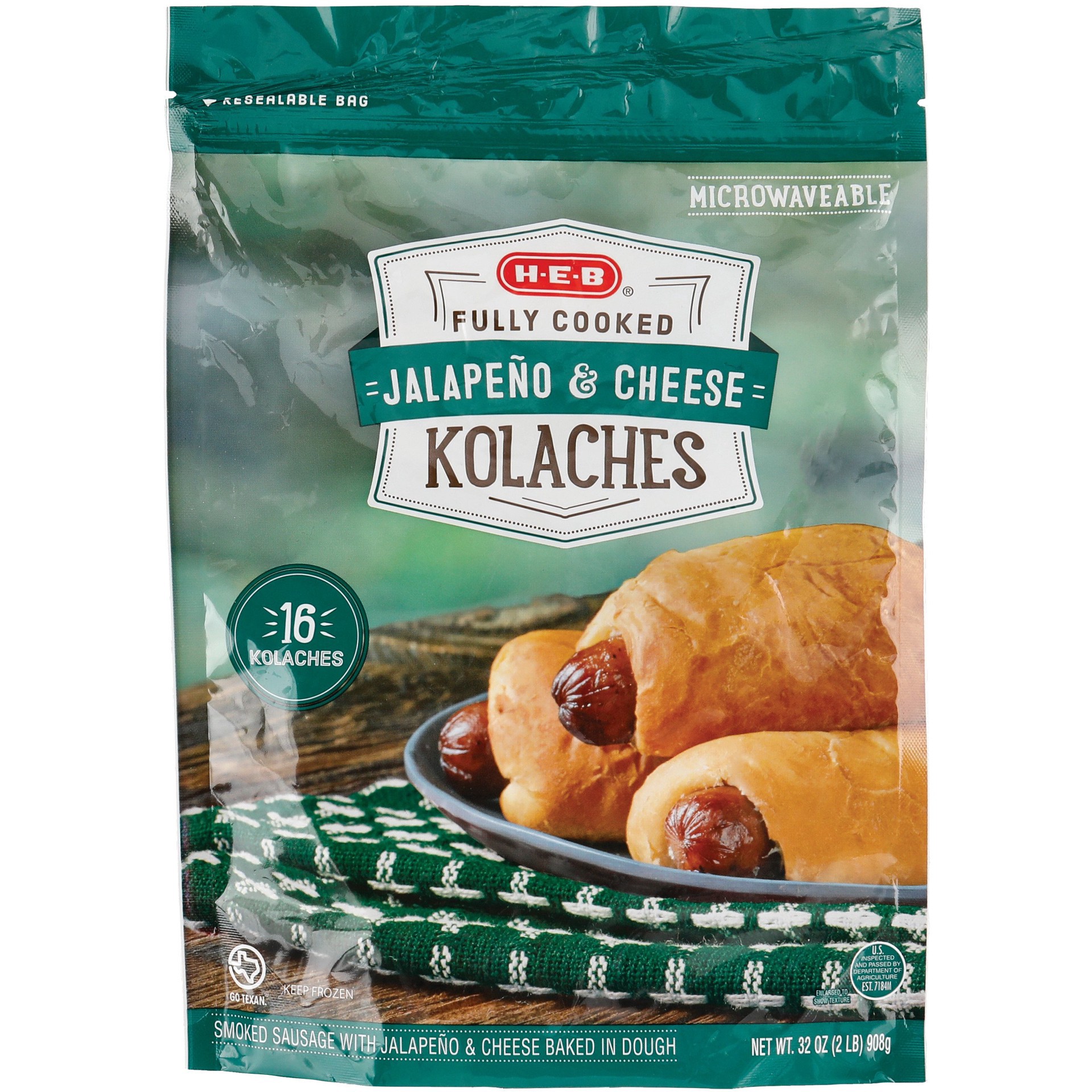 slide 1 of 1, H-E-B Fully Cooked Sausage Cheddar and Jalapeno Kolaches, 16 ct