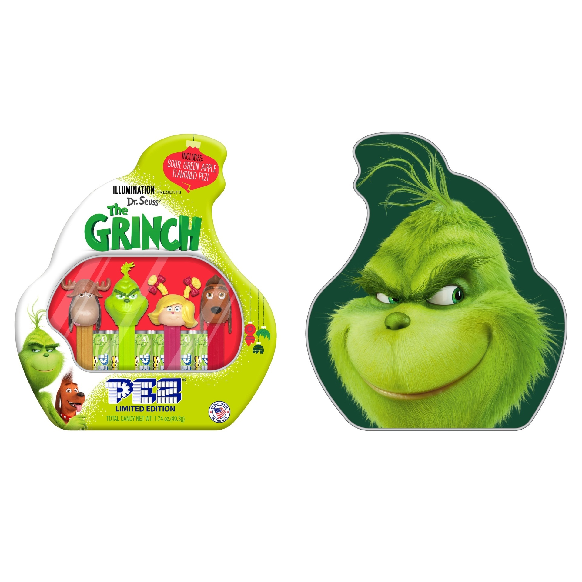 slide 1 of 1, PEZ Grinch Christmas Gift Tin, 1.74 oz